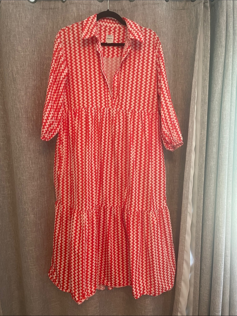 Maeve Red and White Patterned Collared Tiered Dress